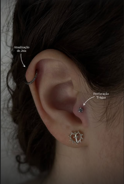 Perfuração tragus e atualização de joia